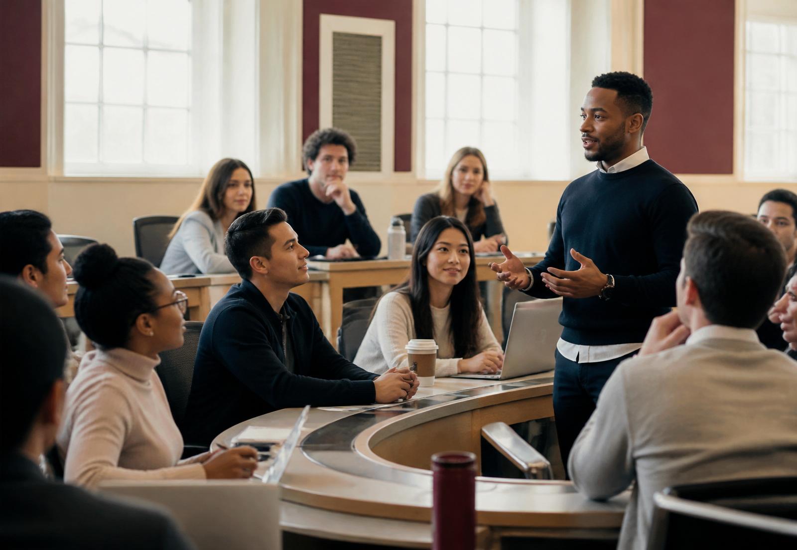 Diverse group of students and young professionals in a leadership workshop